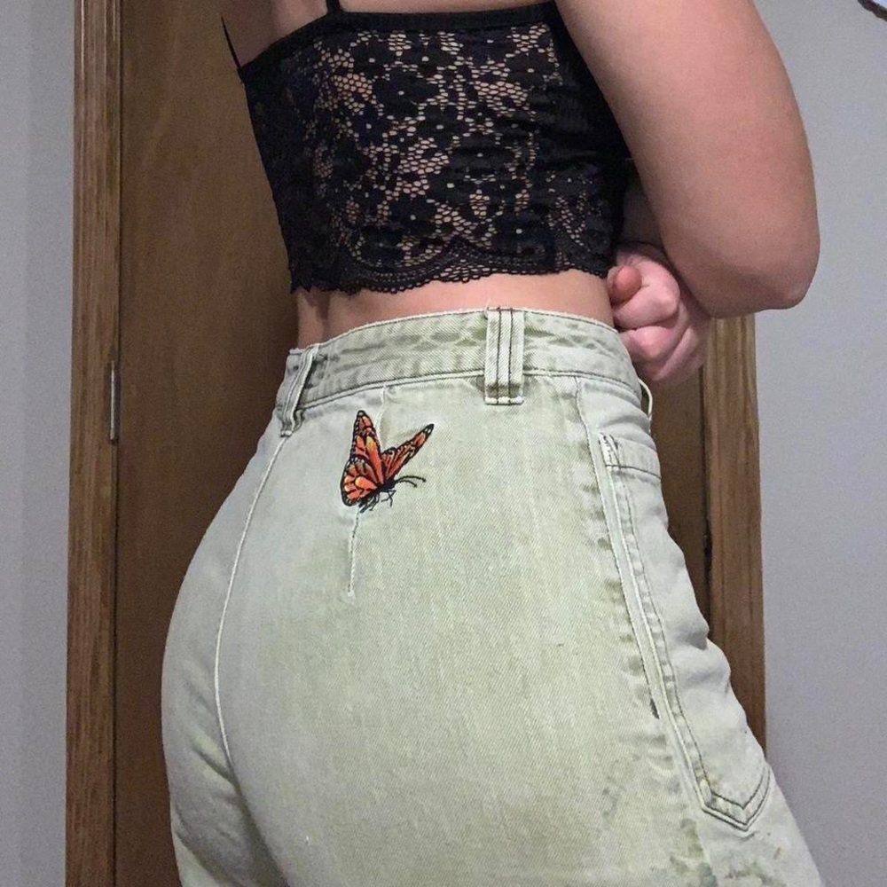 Free People Wide leg high waisted pants with patches